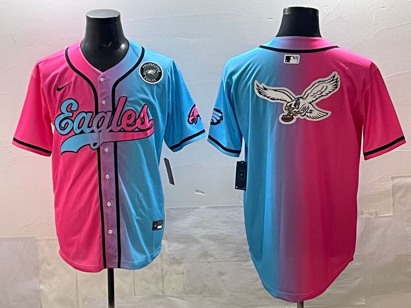 Men 2025 Philadelphia Eagles Blank Blue pink Nike Limited NFL Jersey style 018
